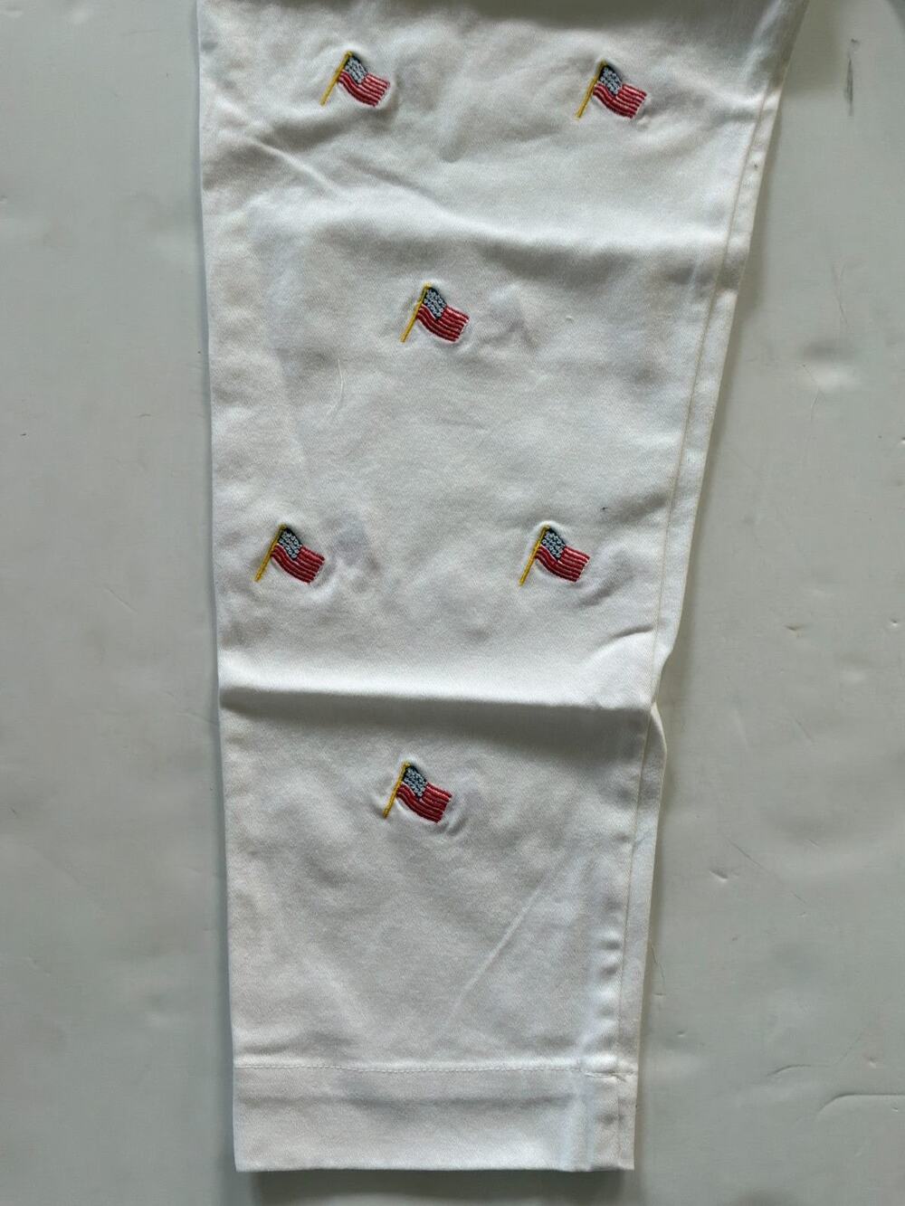 Castaway Nantucket Ankle Capri Pants Women's 14 White USA Flag Embroidered NWT